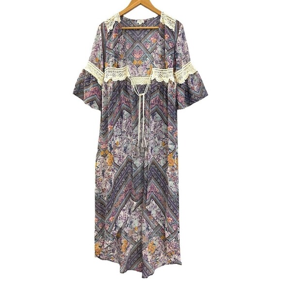 Mason & Belle Other - Mason & Belle‎ Sheer Floral kimono cover-up Dress crocheted Bell Sleeves Size M